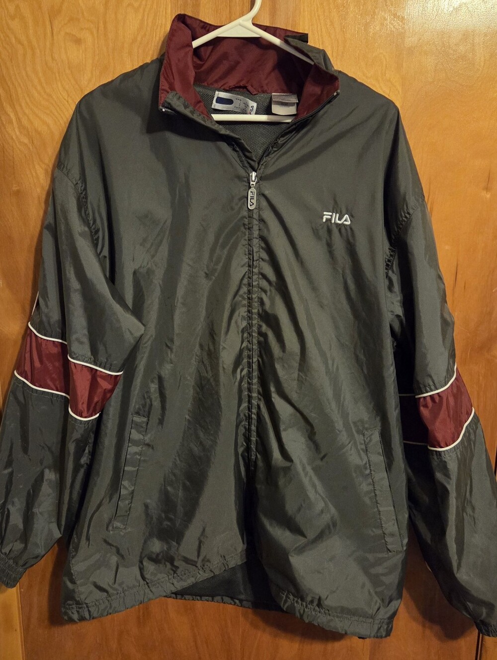 Fila Track Suit Windbreaker Jacket Mens Burgandy Gray Size L